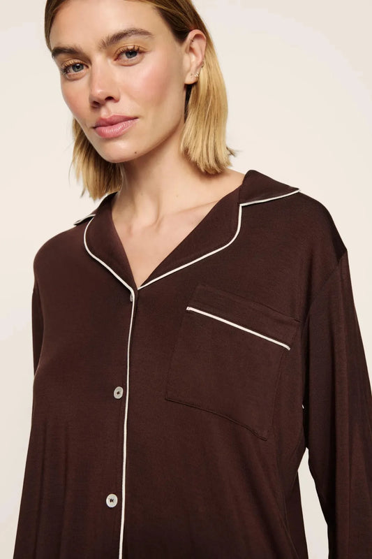 Gisele Long PJ Set - Chocolate/Ivory