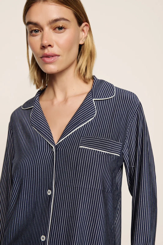 Gisele Long Printed PJ - Duo Stripes Navy/Ivory
