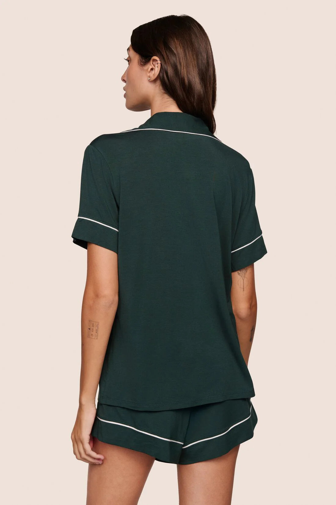 Gisele Relaxed Short PJ Set - Pine/Ivory