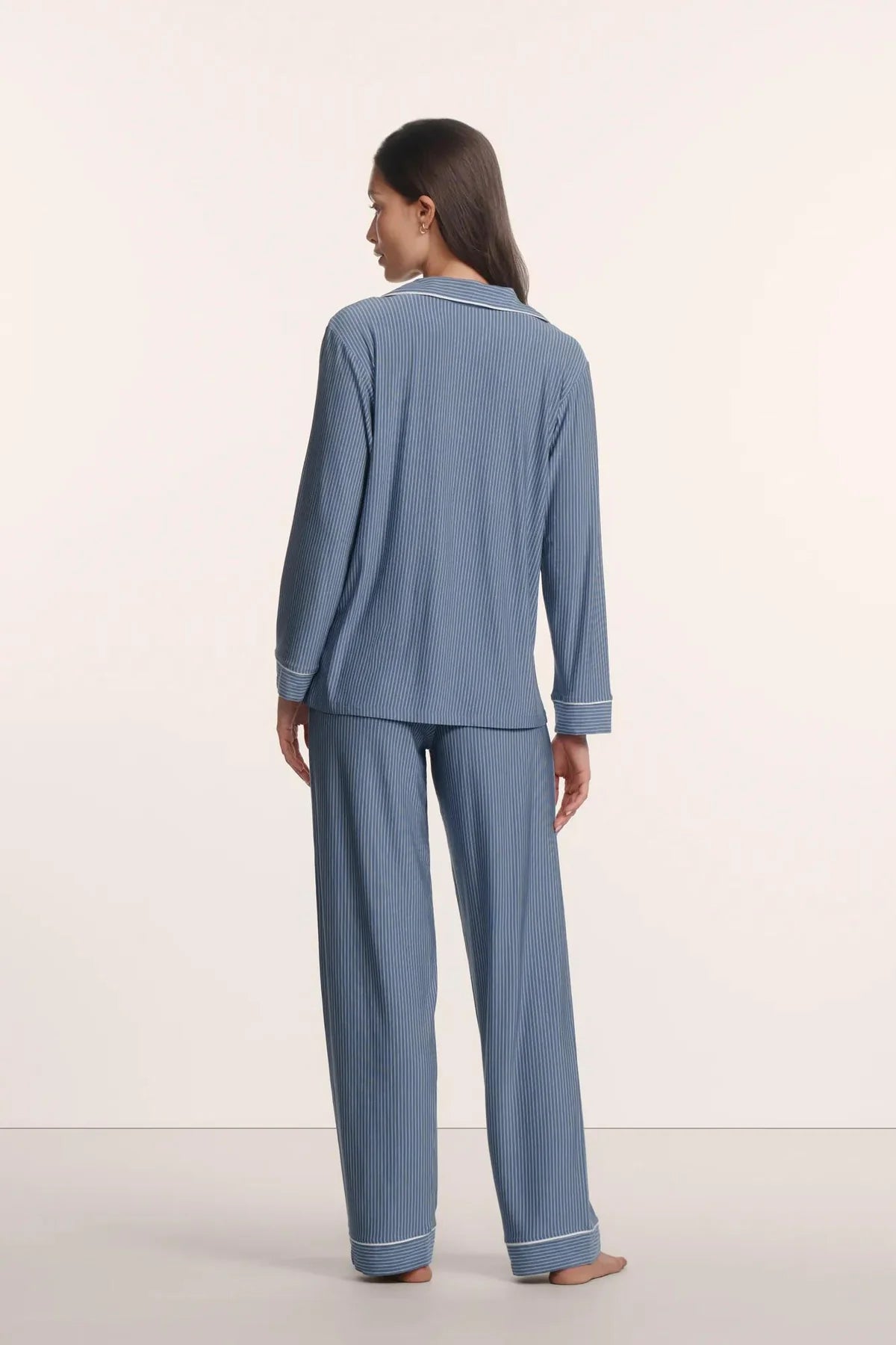 Gisele printed long PJ Set - Duo Stripe Slate Blue/Ivory
