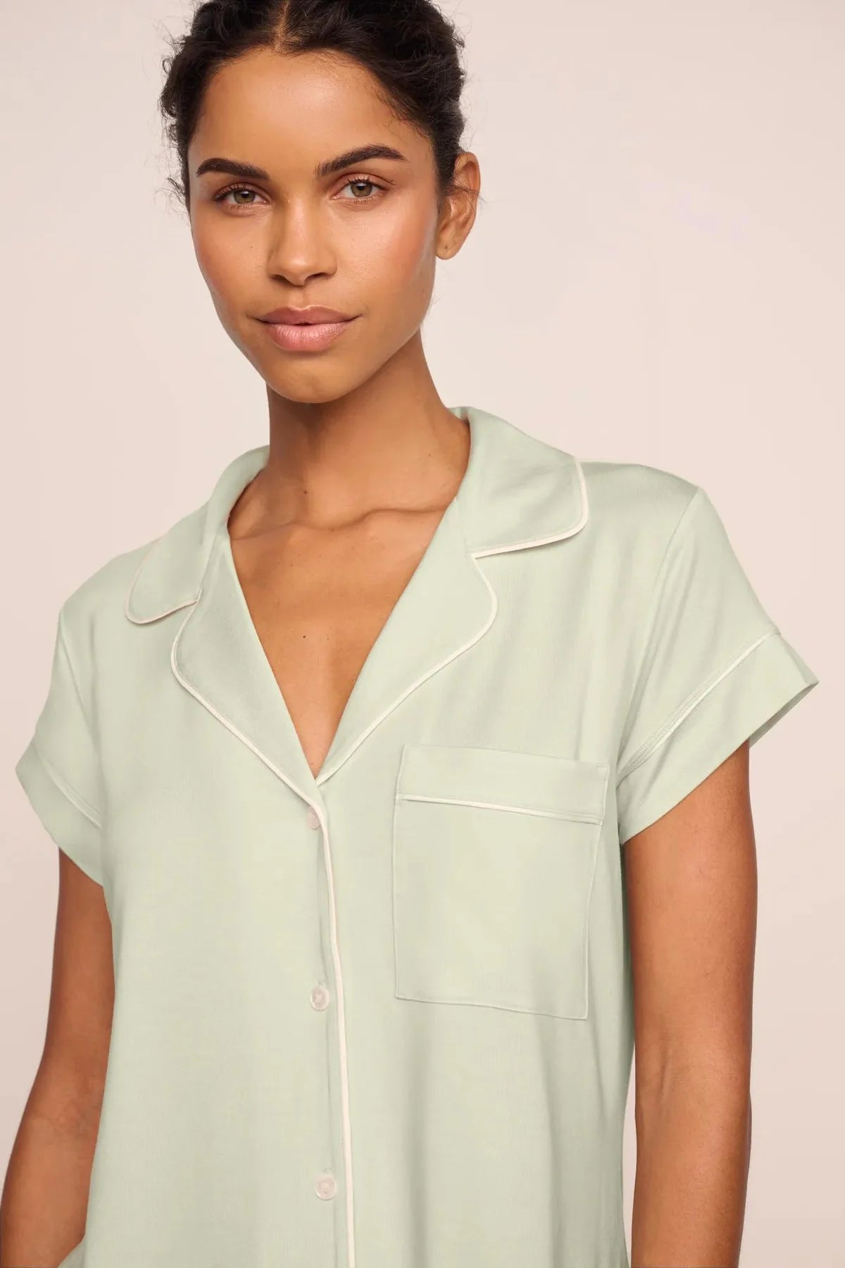 Gisele SS Crop PJ Set - Mint Cream/Ivory