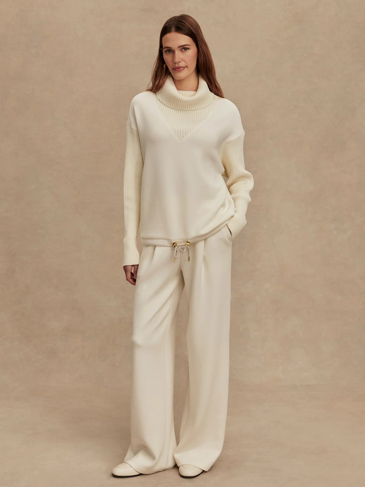 Hanna Cowl Neck/Wide Leg Pant - Egret