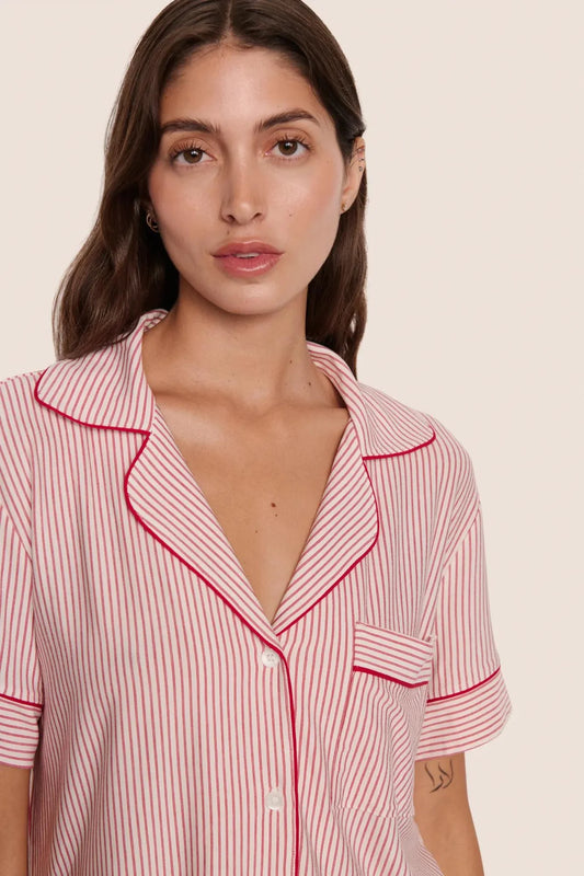 Gisele Printed Relaxed Short PJ Set - Dúo Stripe Holly Red