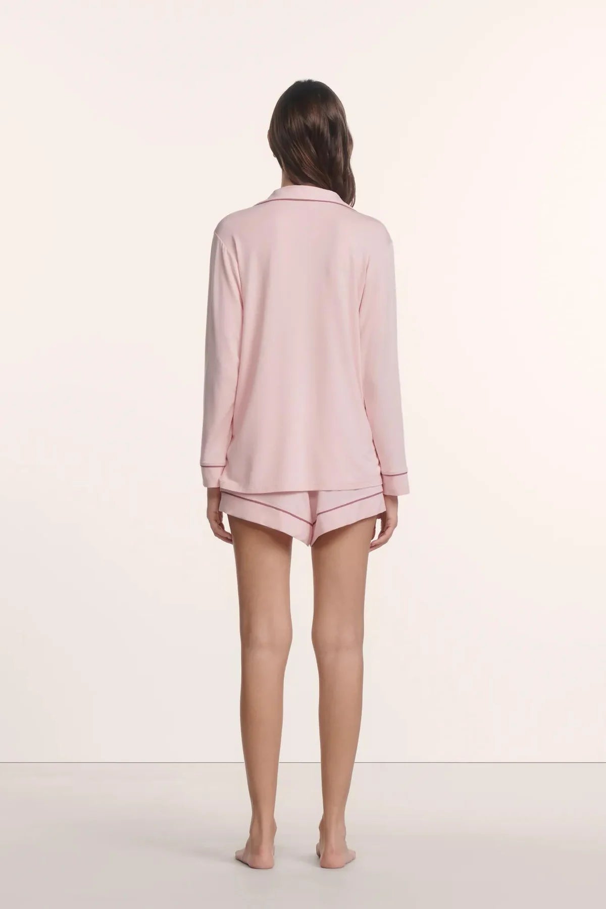 Gisele Long Slv/Short PJ Set - Pale Pink/Fig