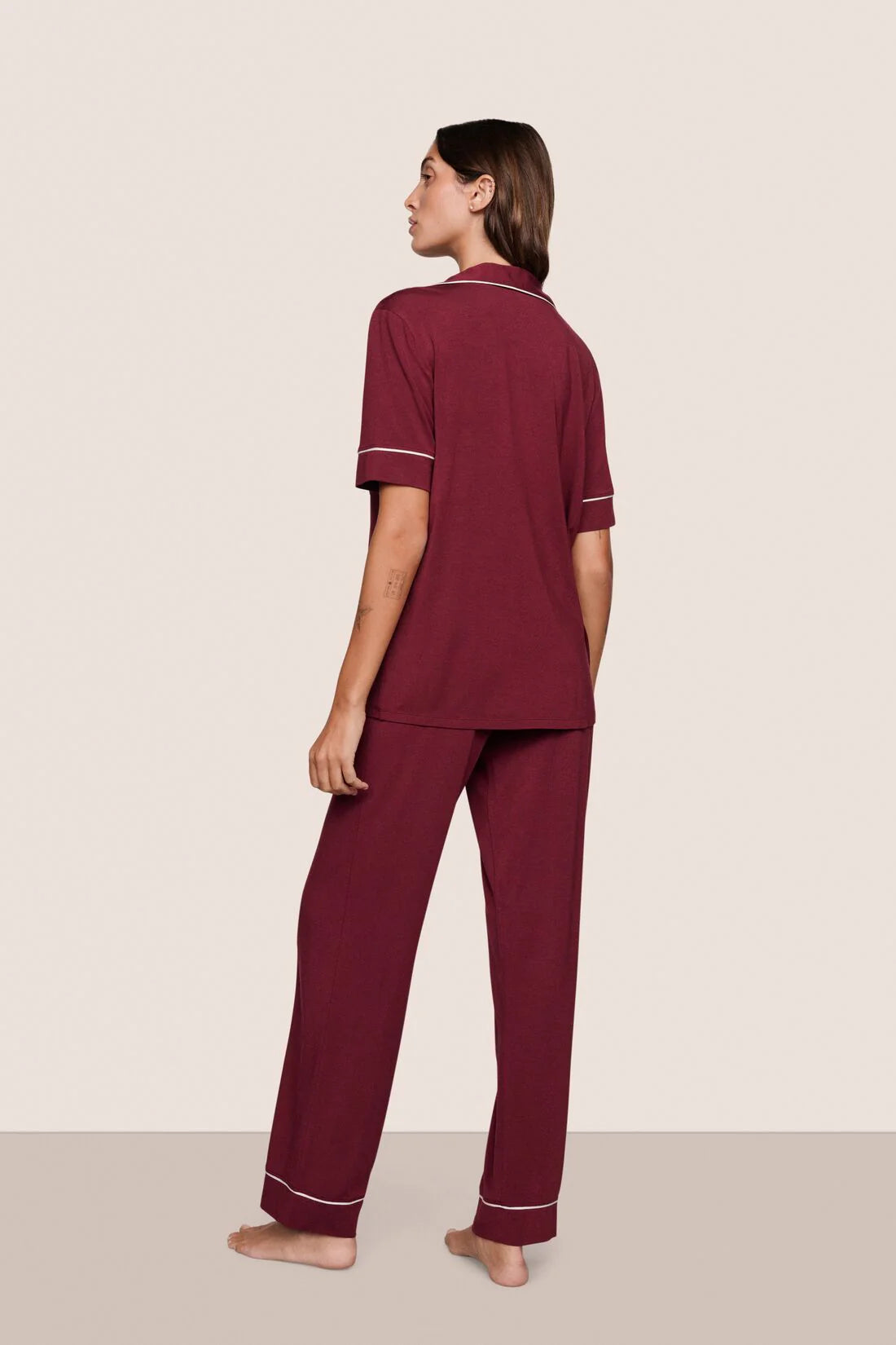 Gisele Short Slv/Pant PJ Set -Bordeaux/Ivory