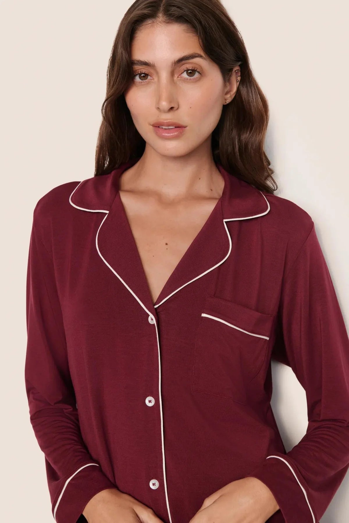 Gisele Long PJ Set - Bordeaux/Ivory