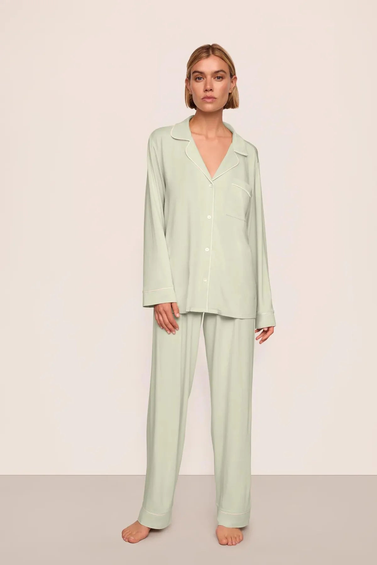 Gisele Long PJ Set - Mint Cream/Ivory