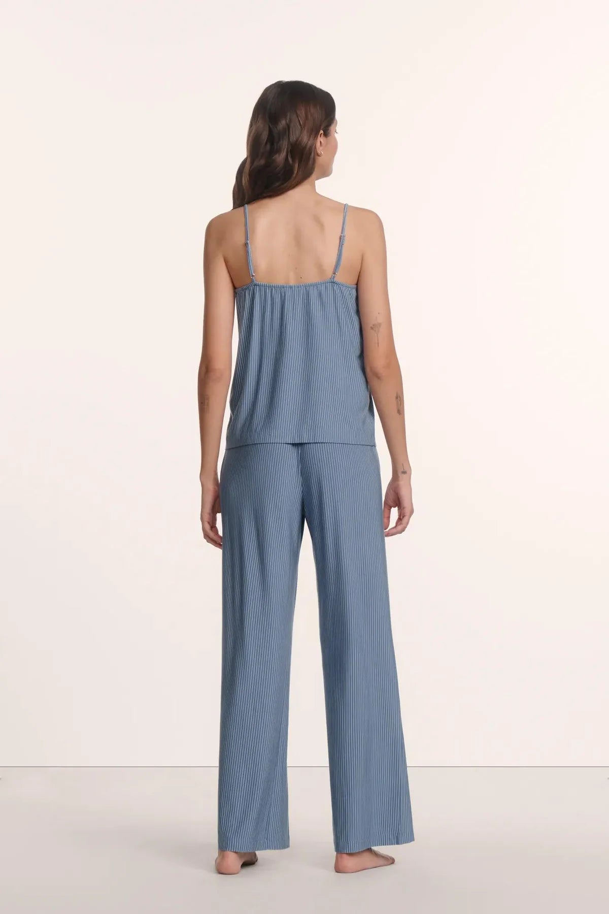 Gisele Printed Cami/Pant PJ Set - Duo Stripe Slate Blue/Ivory