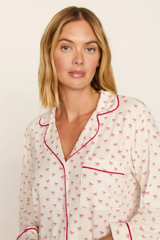 Gisele Long PJ Set - Mini Bow holly red/Ivory