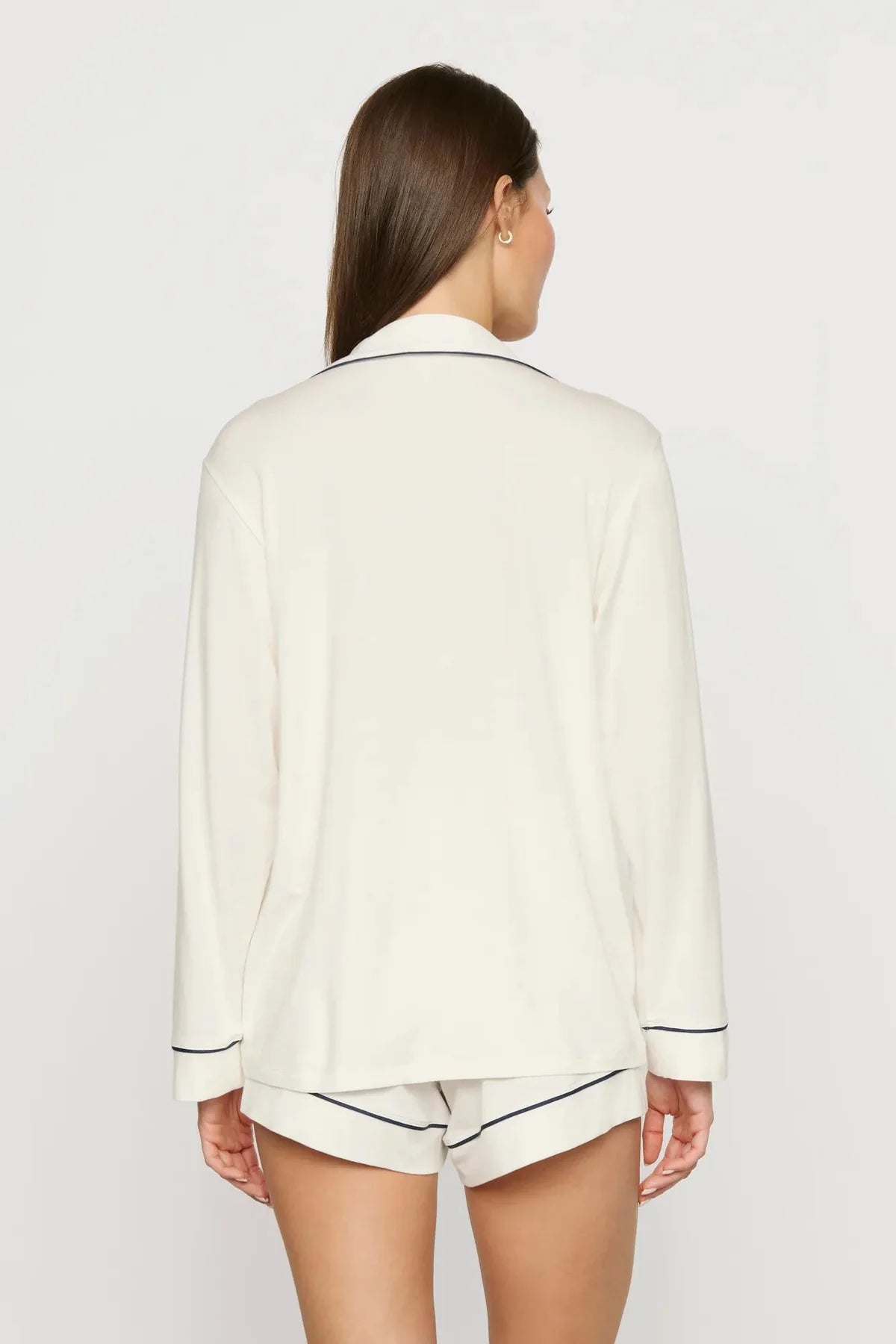 Gisele Long Slv/Short PJ Set - Ivory/Navy