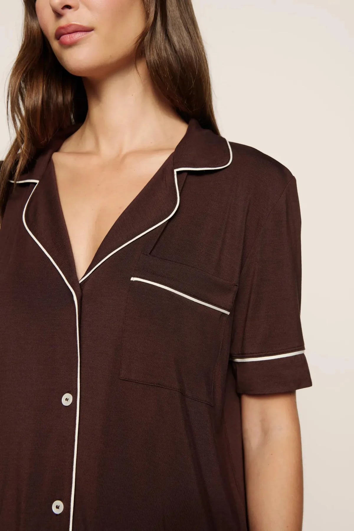 Gisele Short Slv/Pant PJ Set - Chocolate/Ivory