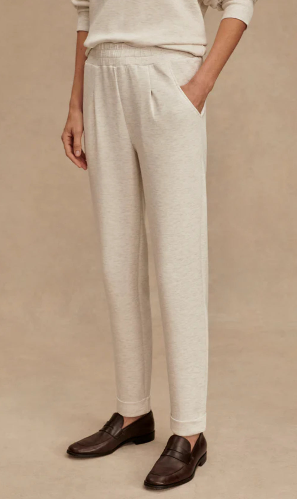 Loretta Half Zip/ Rolled Cuff Pant - Ivory Marble