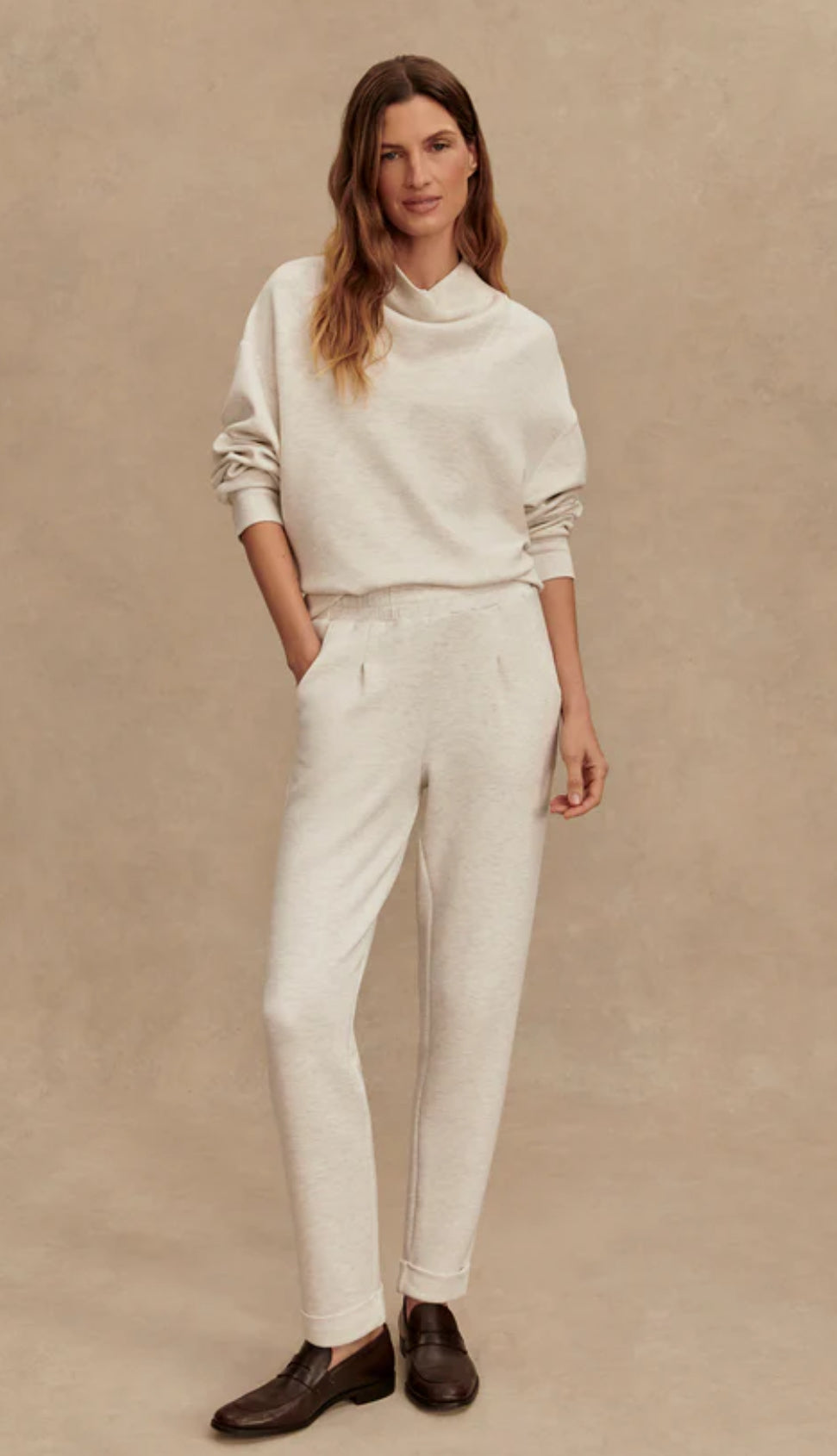 Loretta Half Zip/ Rolled Cuff Pant - Ivory Marble