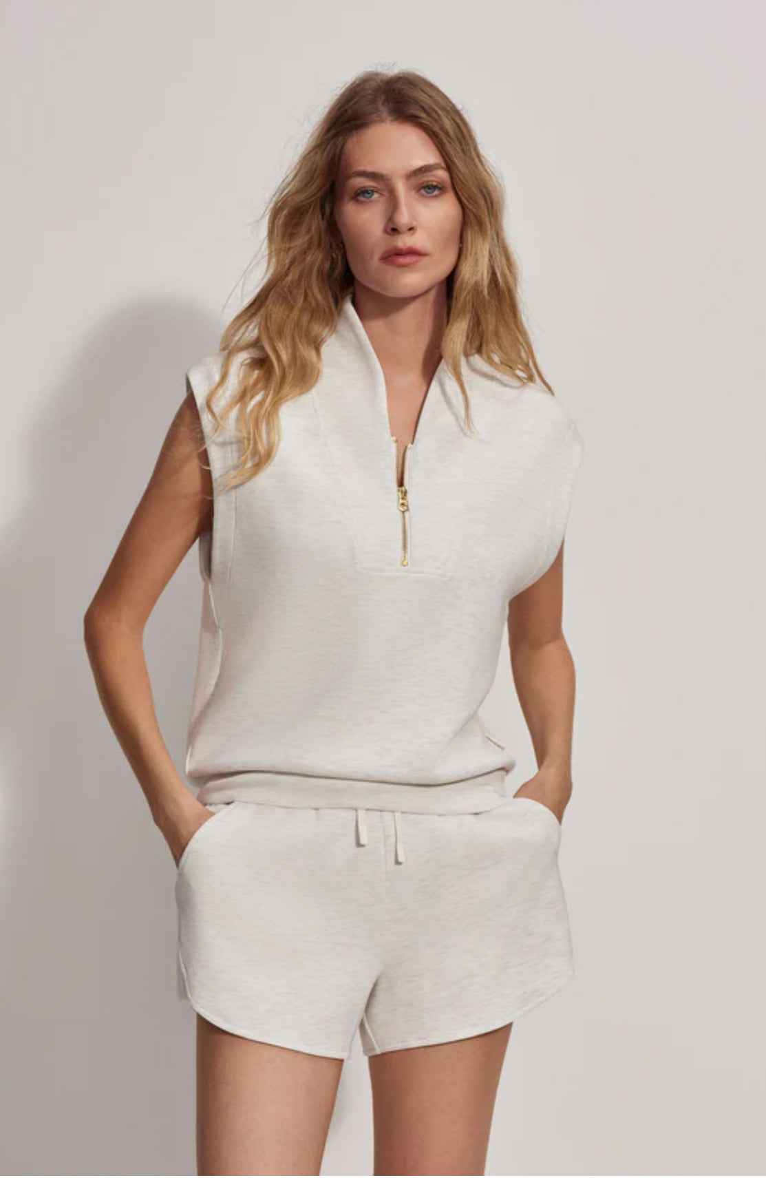 Loretta Half Zip/ Rolled Cuff Pant - Ivory Marble