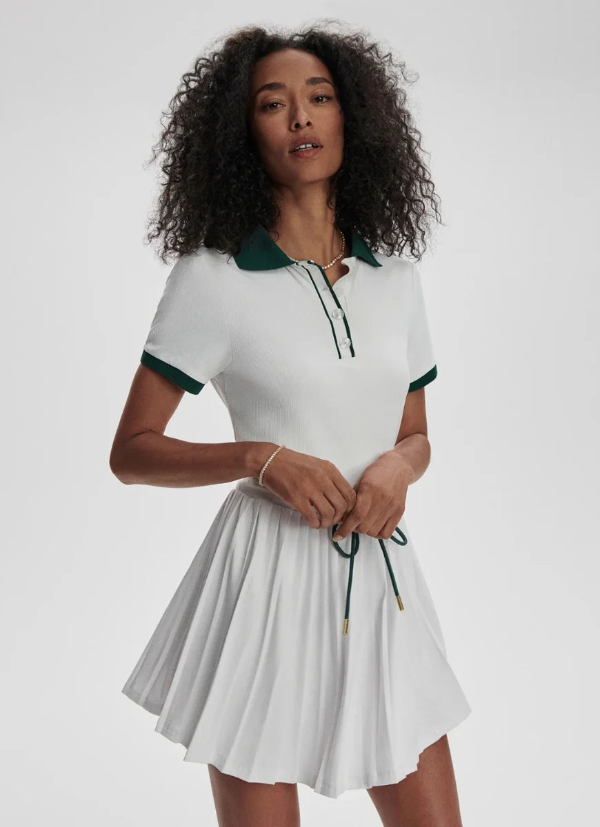 Paloma Court Dress - White/Forest
