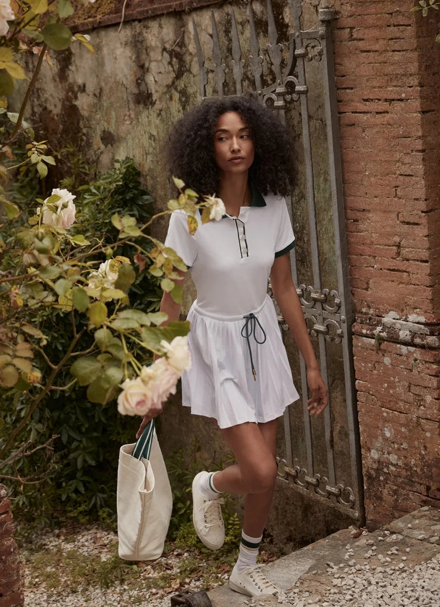Paloma Court Dress - White/Forest