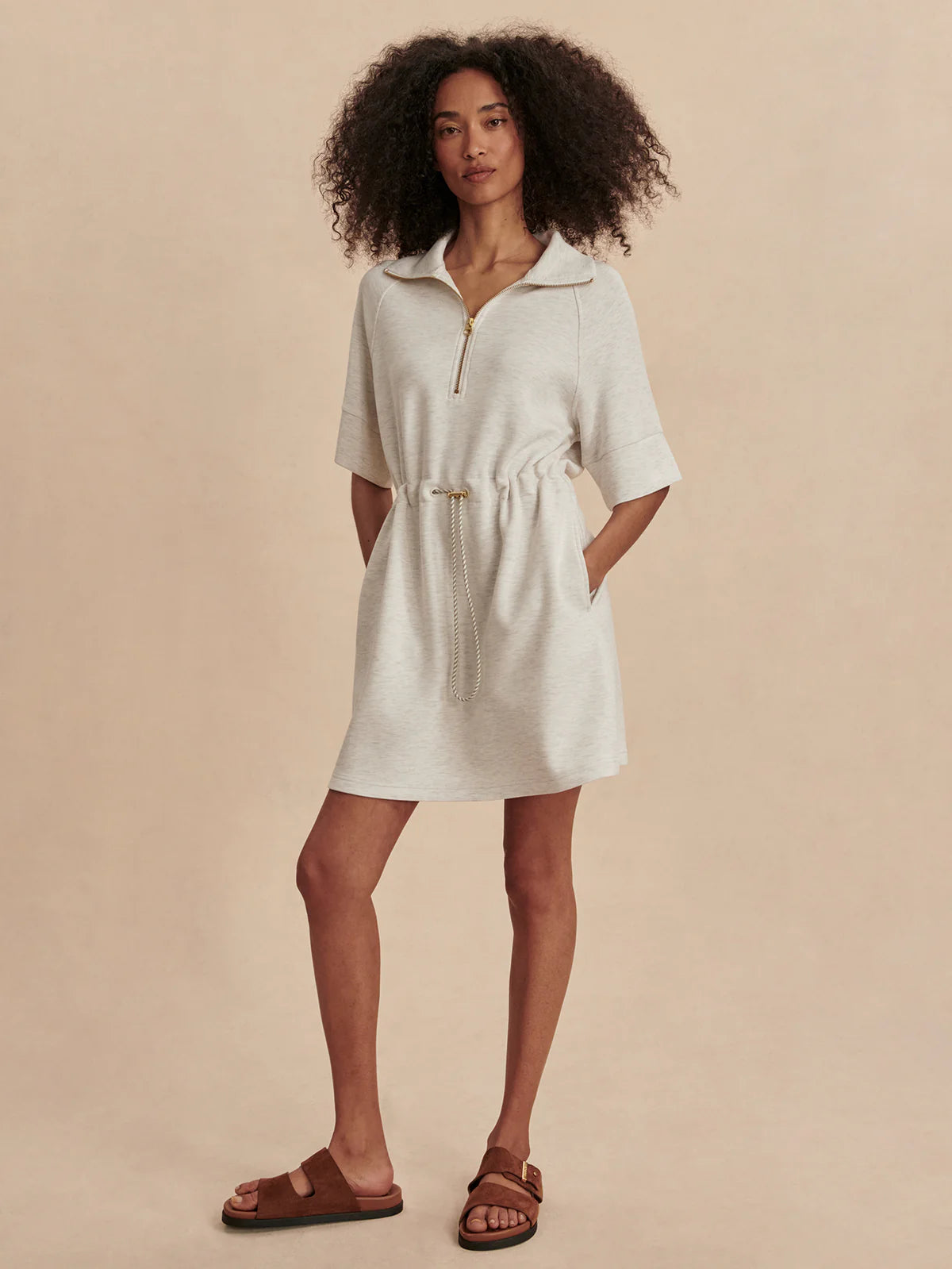 Paisley Half Zip Dress - Ivory Marble