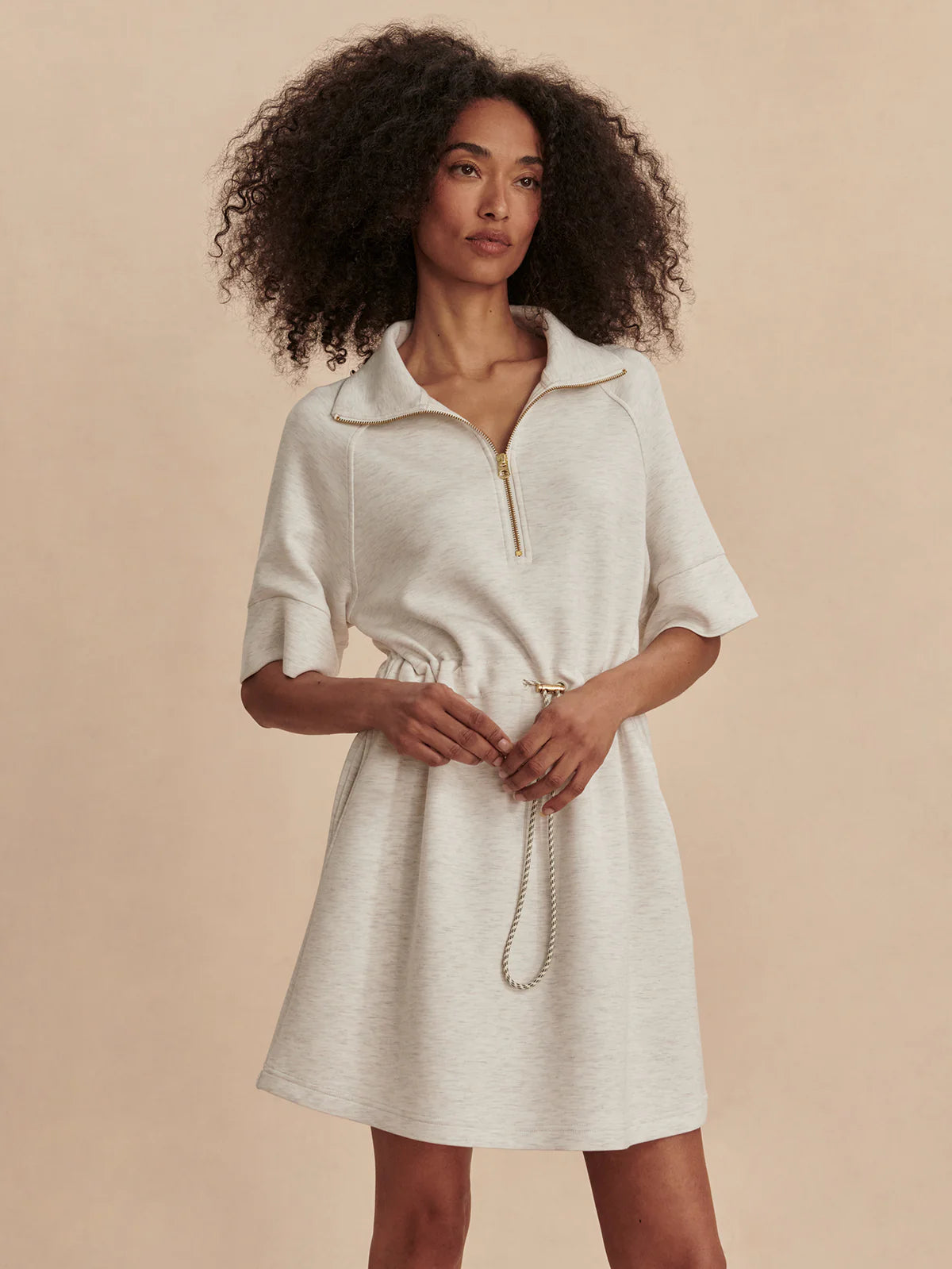 Paisley Half Zip Dress - Ivory Marble