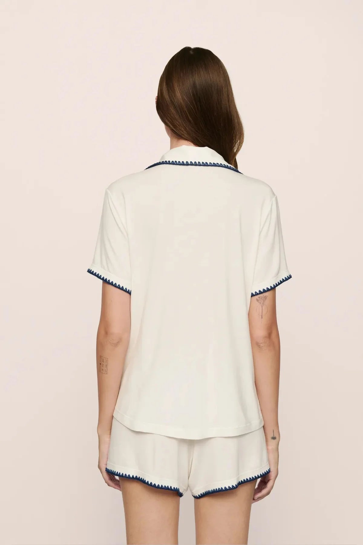 Frida Relaxed Short PJ Set - Ivory/Navy