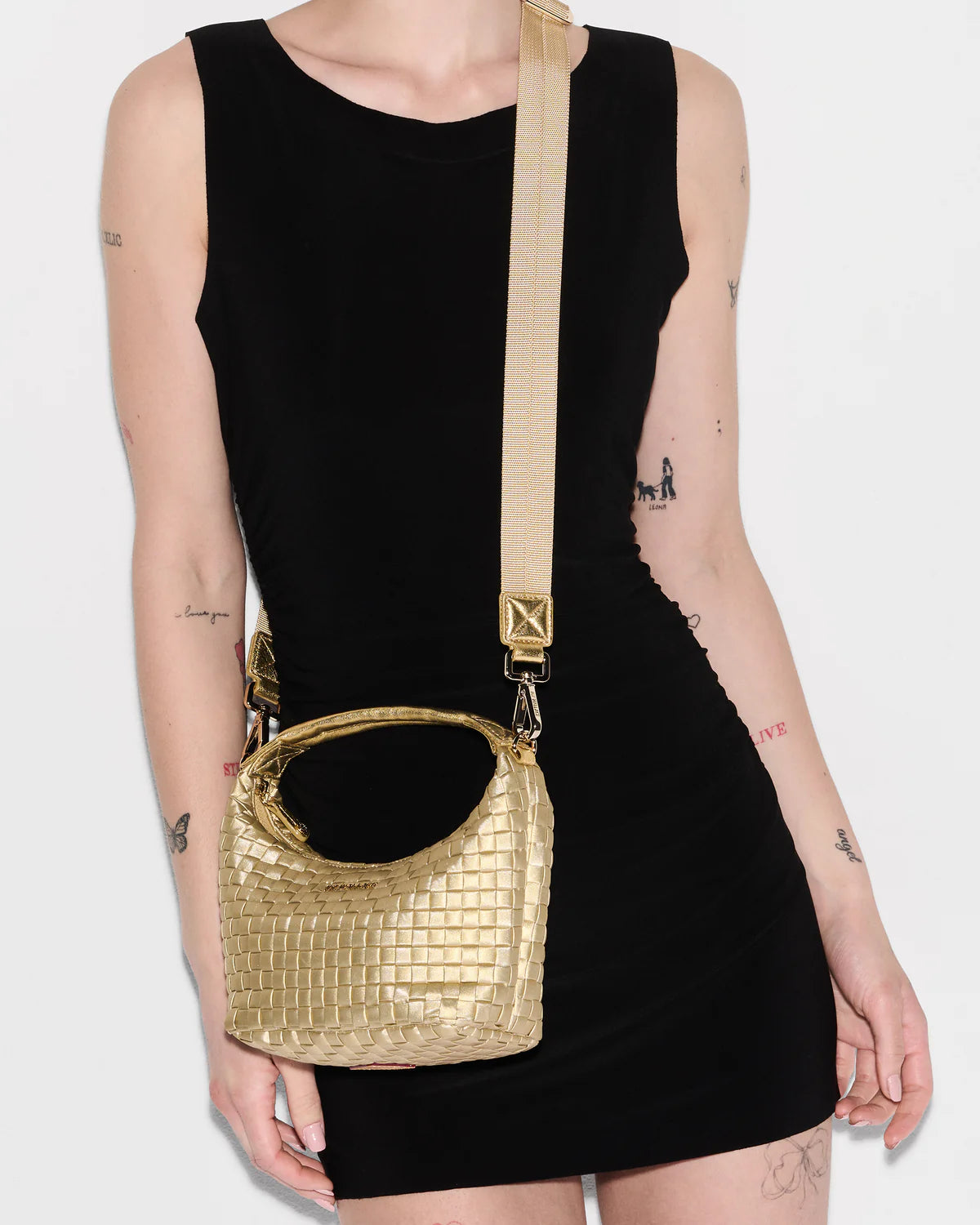 Mini Woven Hobo - Light Gold Metallic