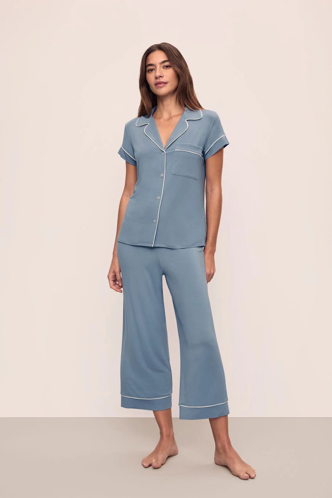 Gisele Short Slv/Crop PJ Set - Faded Denim