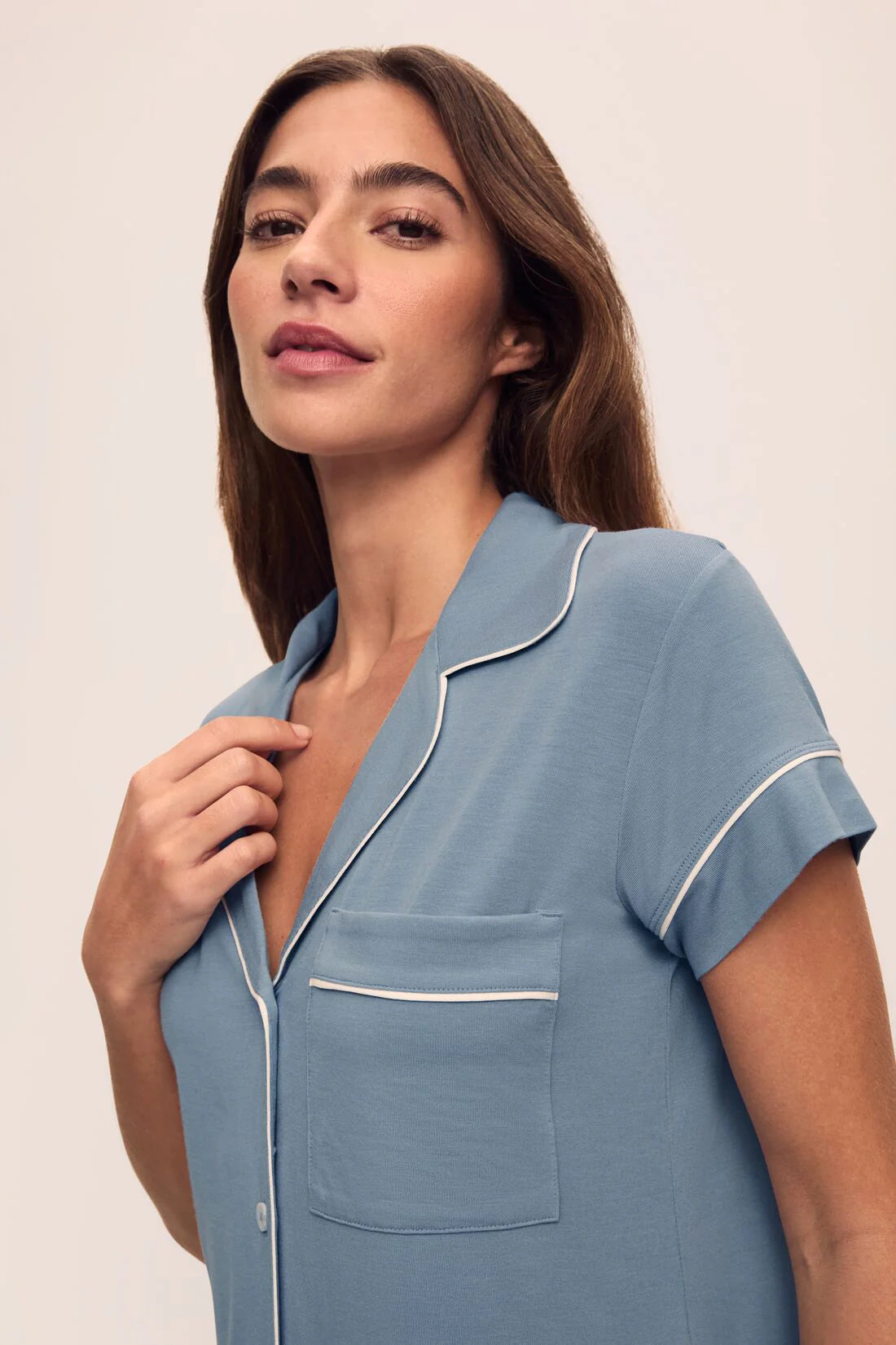 Gisele Short Slv/Crop PJ Set - Faded Denim