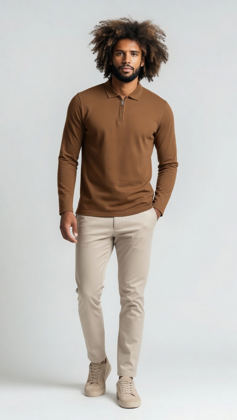 Thrive APEX L/S Polo - Coffee