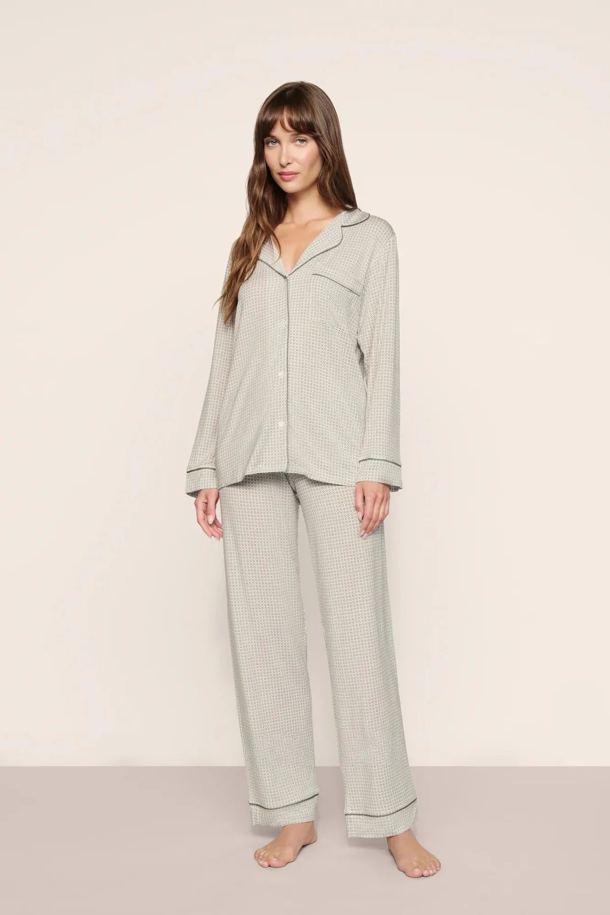 Gisele Printed Long PJ Set - Desert Sage Geo