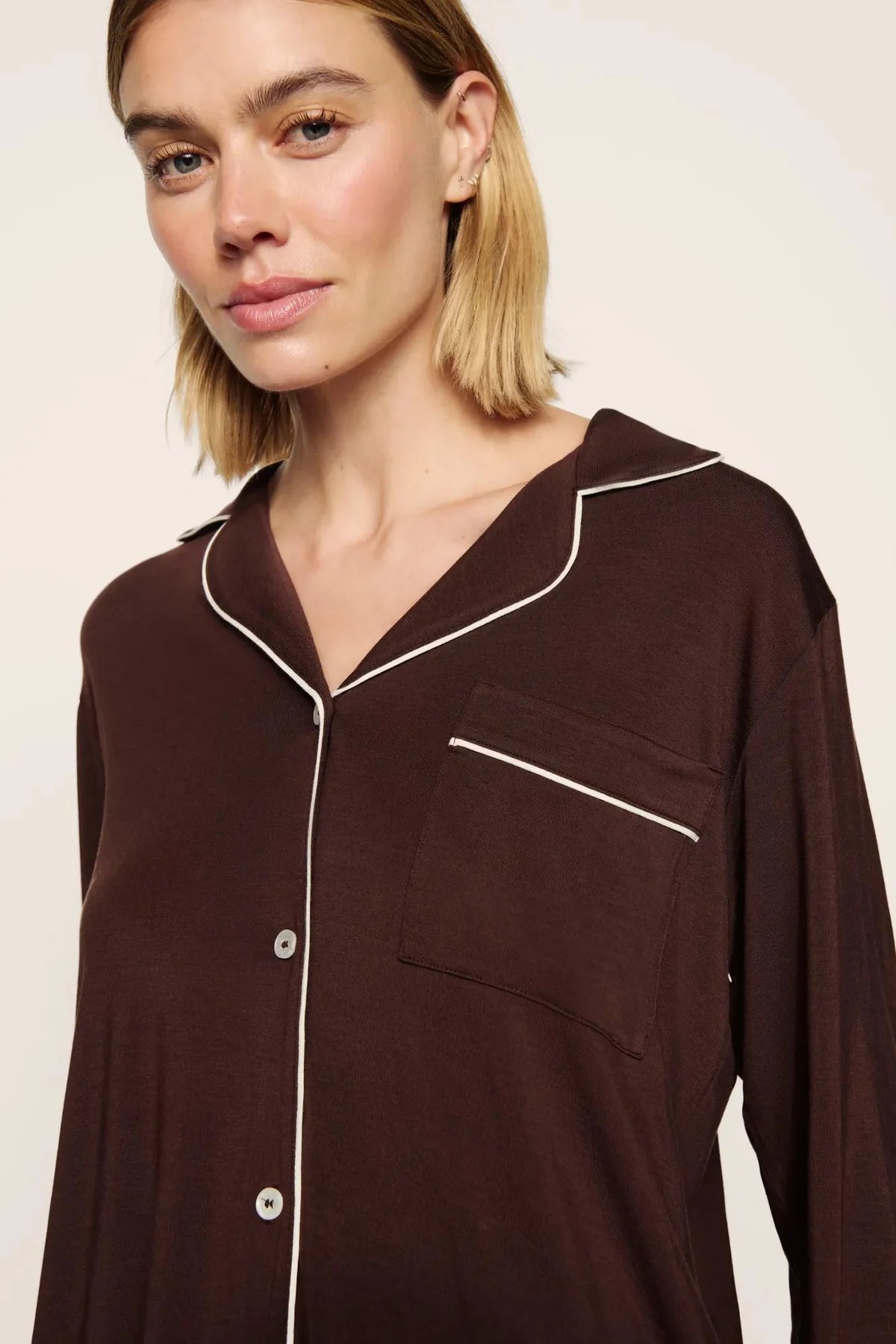 Gisele Long PJ Set - Chocolate/Ivory