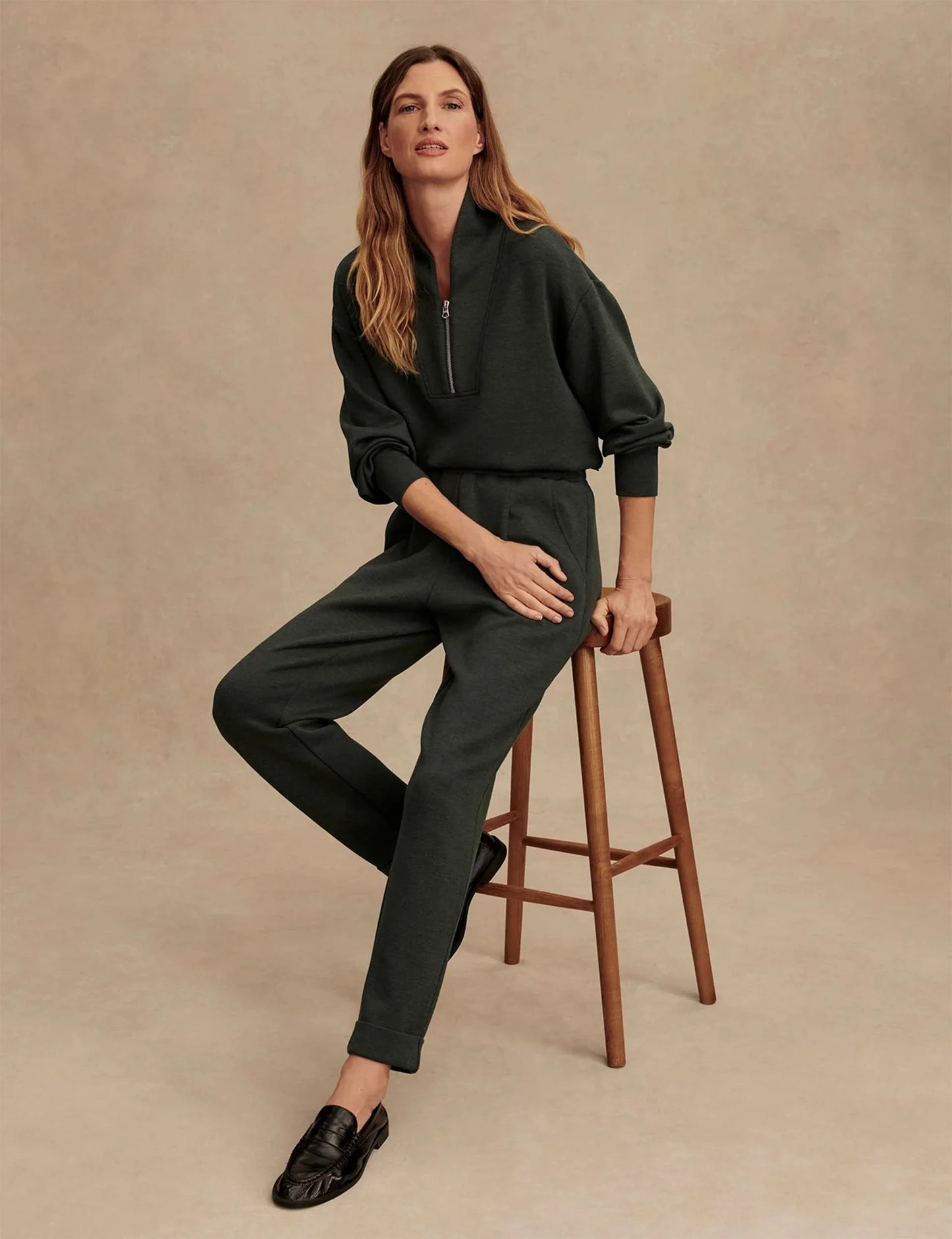 Hawley Half Zip/Rolled Cuff Pant - Olive Marble