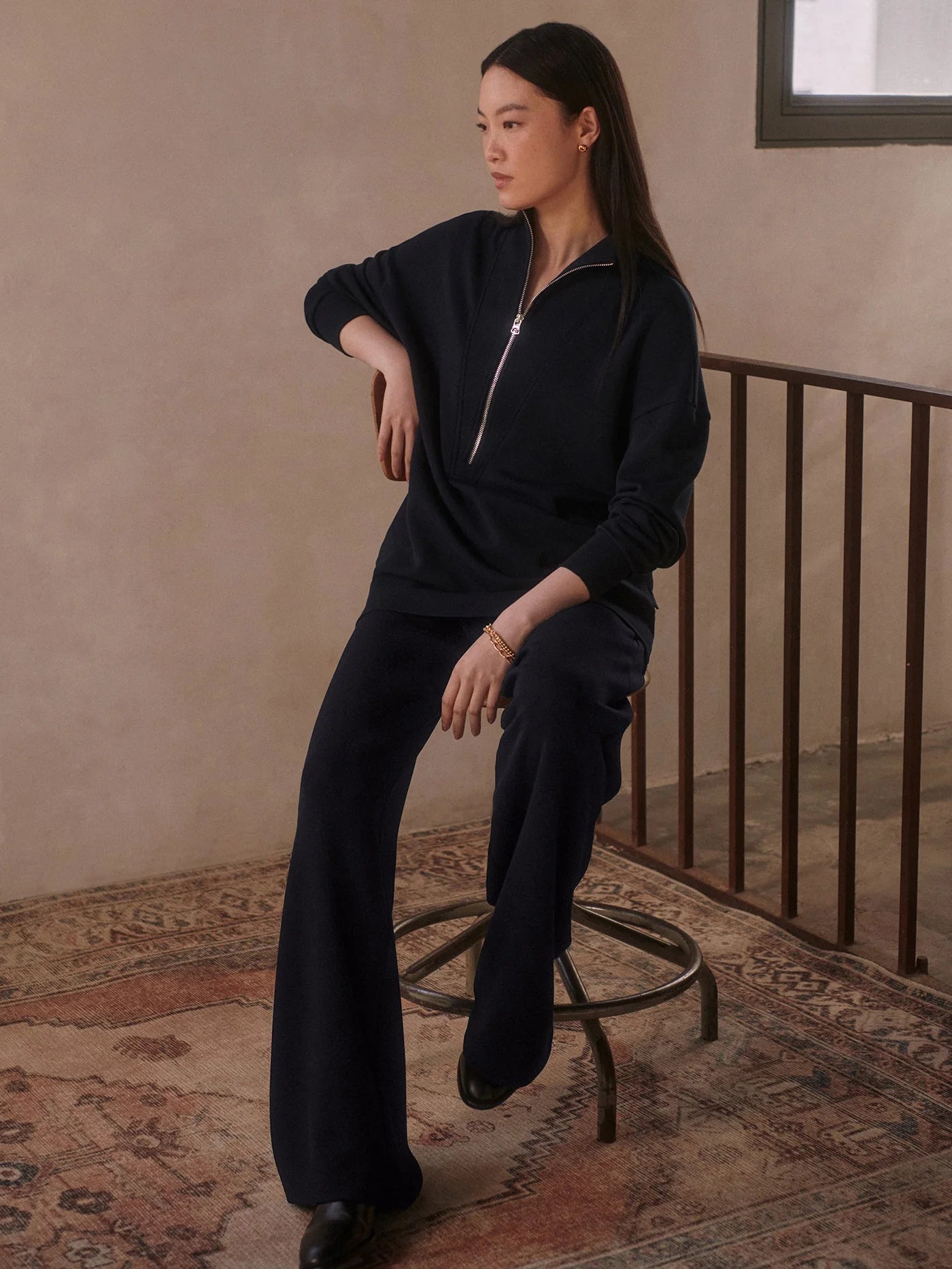 Hawley Half Zip/Wide Leg Pant - Navy