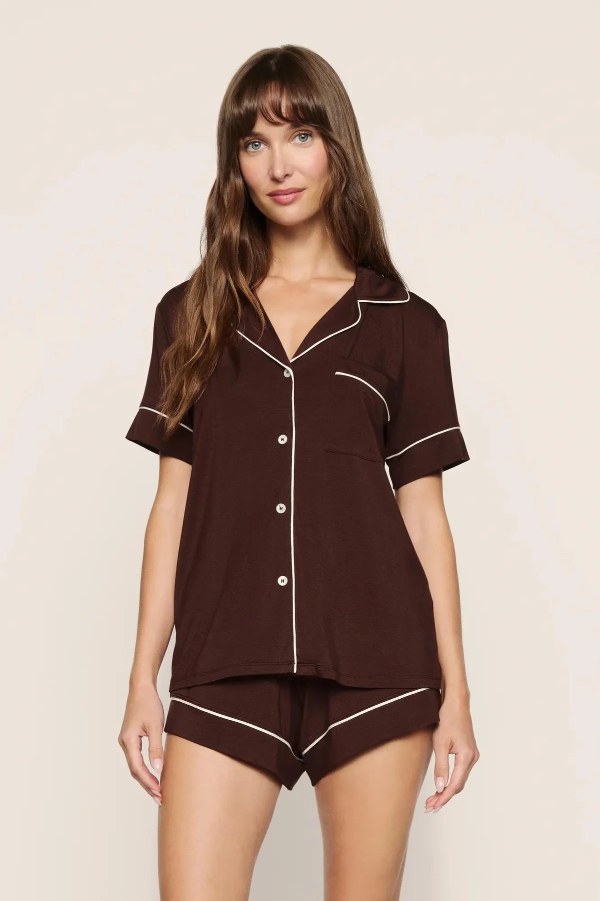 Gisele Relaxed Short PJ Set - Chocolate/Ivory