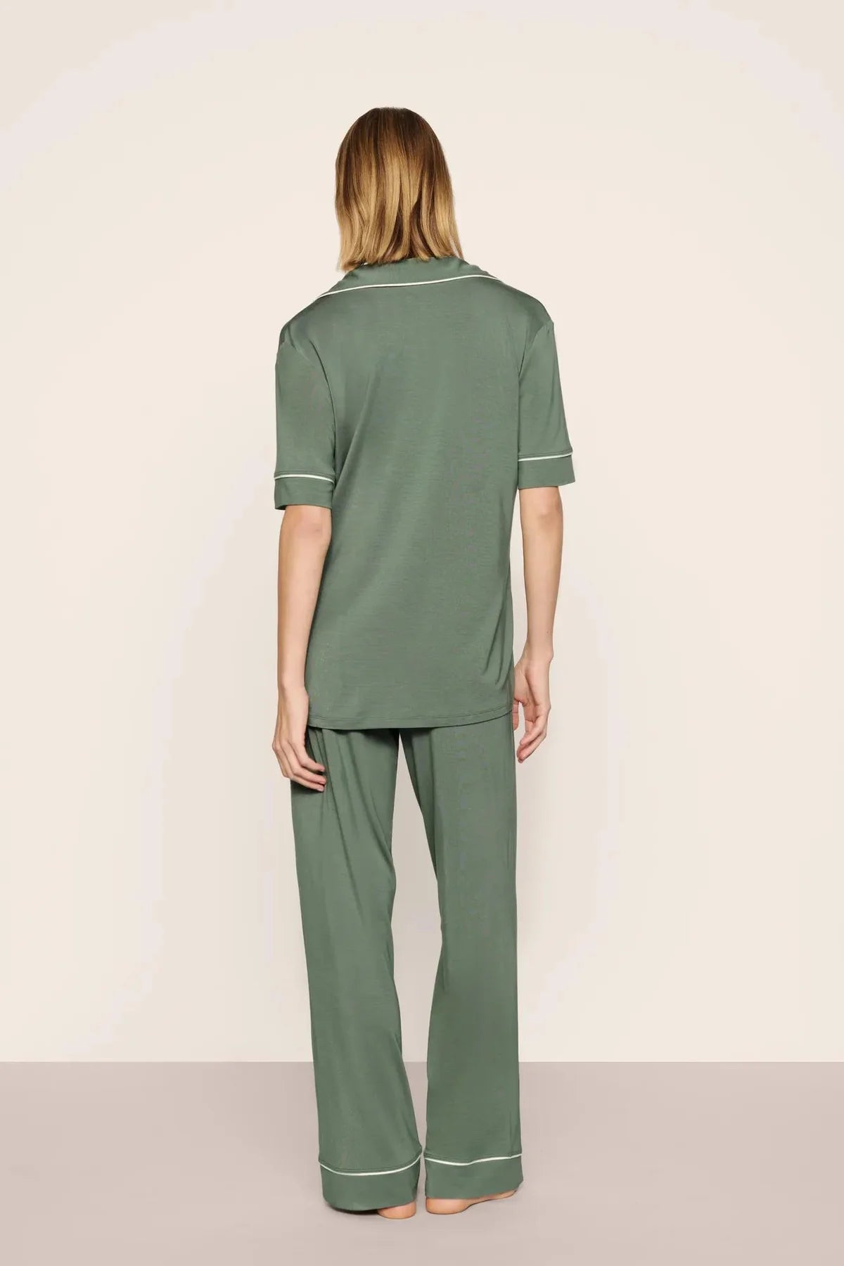 Gisele Short Slv Pant PJ Set - Desert Sage/Ivory