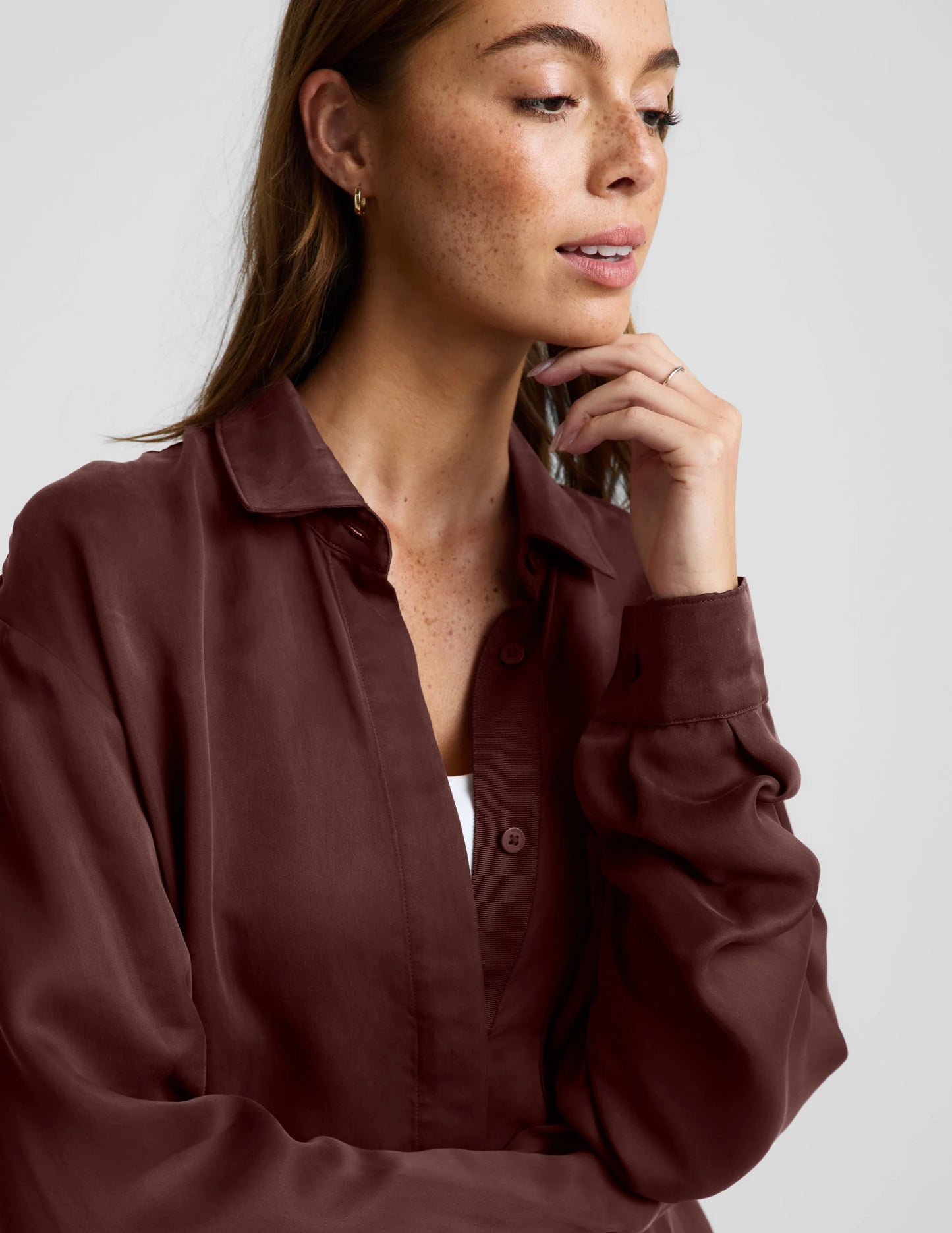 Sunkissed Cupro Button Down - Iced Mocha