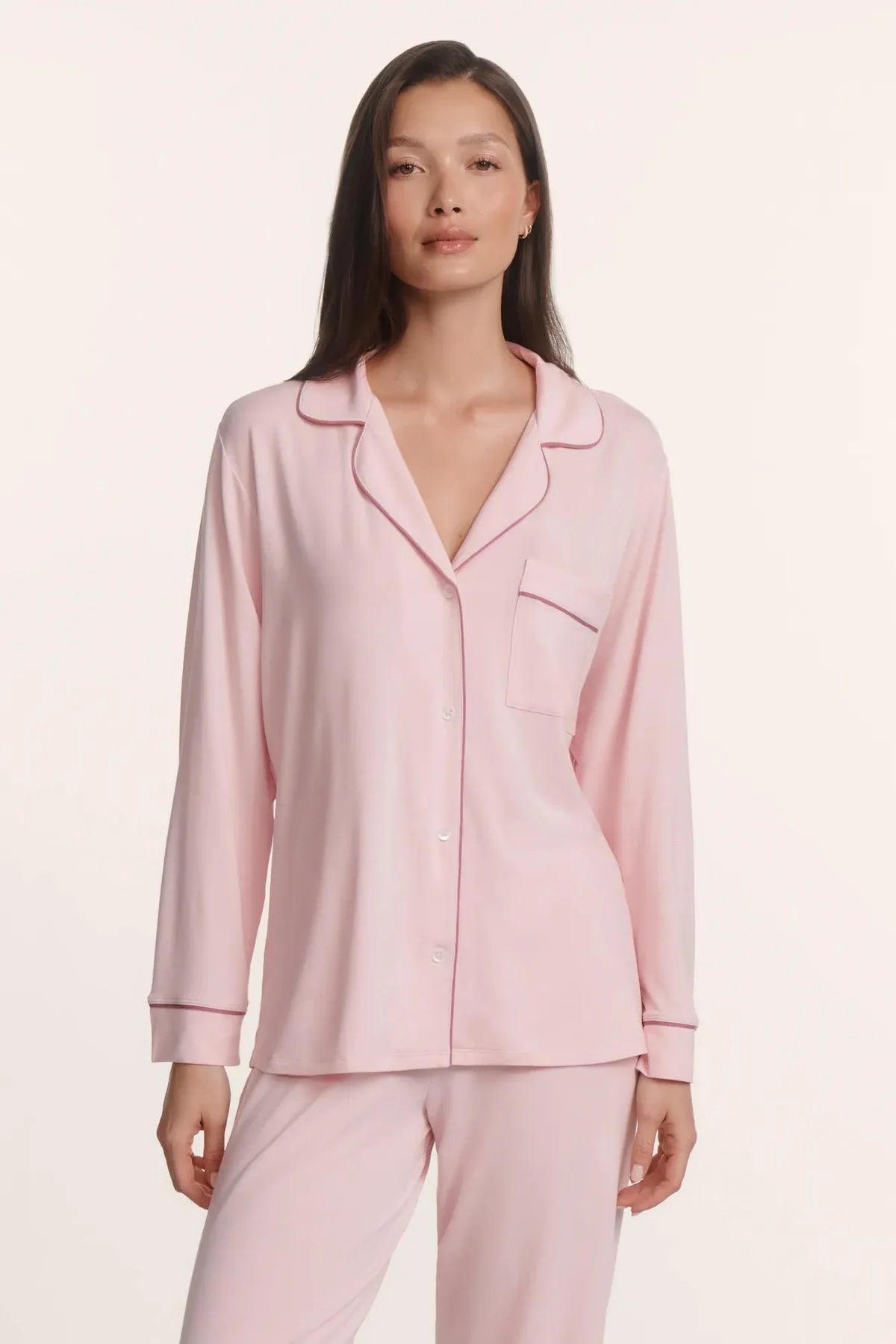 Gisele Long PJ Set - Pale Pink/Fig