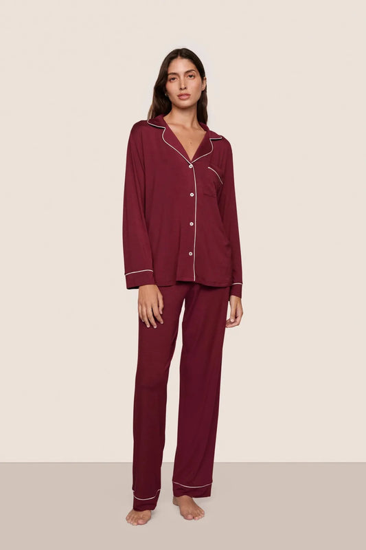 Gisele Long PJ Set - Bordeaux/Ivory