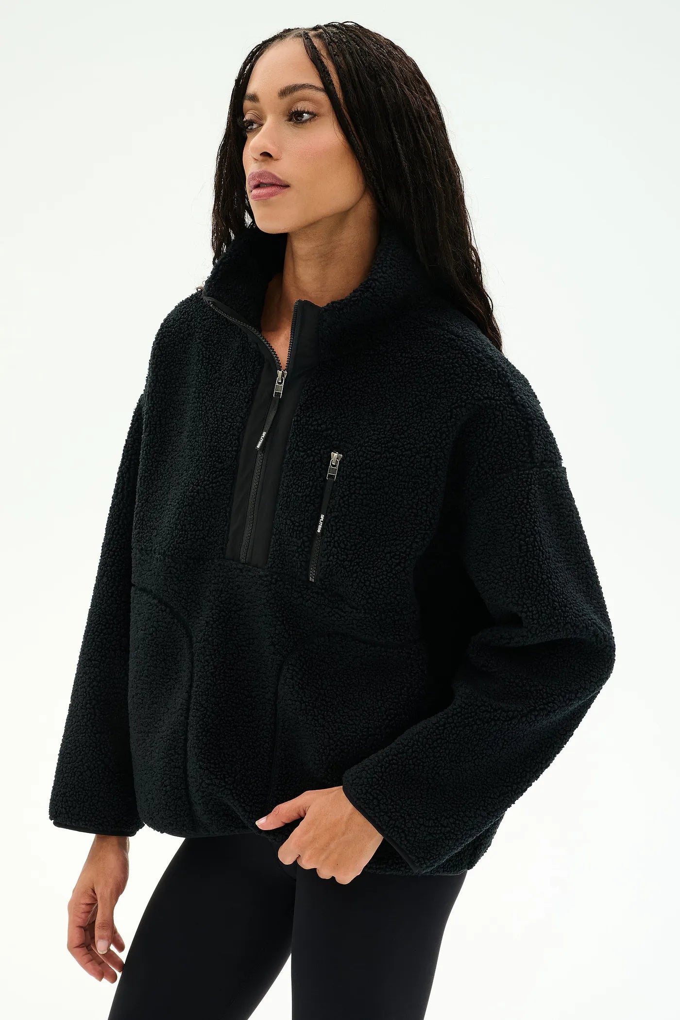 Reese Sherpa Half Zip Pullover - Black