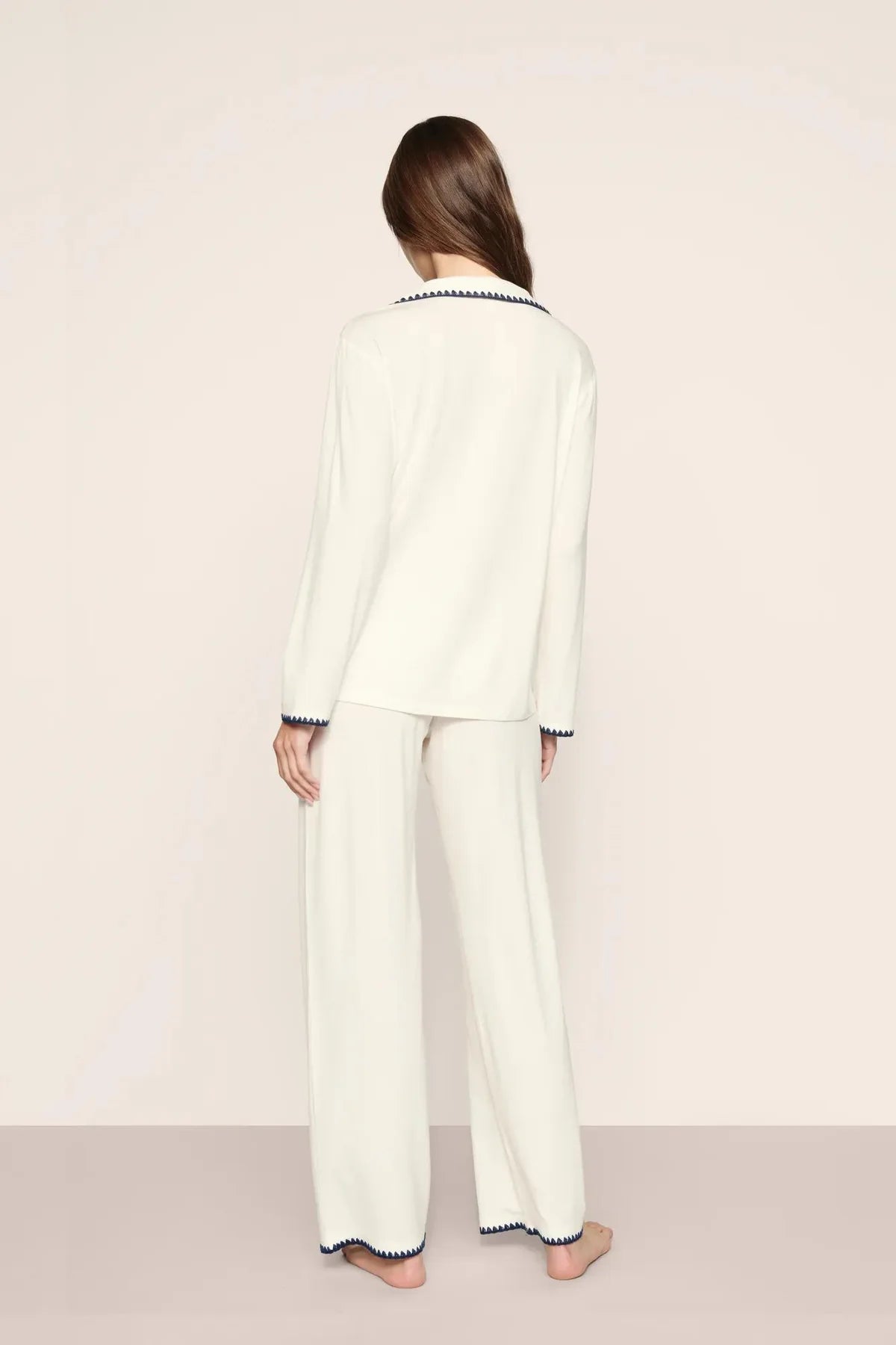Frida Long PJ Set - Ivory/Navy