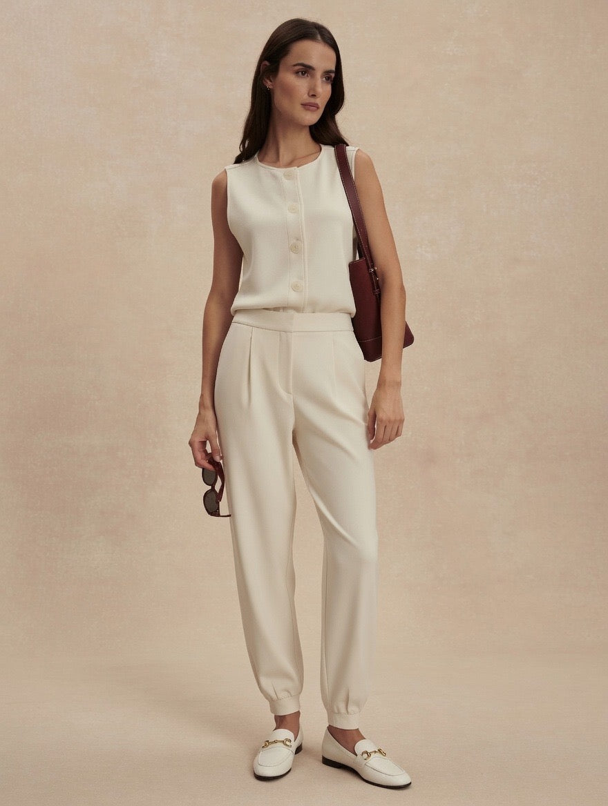 Jonesy Button Tank/Slim Cuff Pant - Pristine
