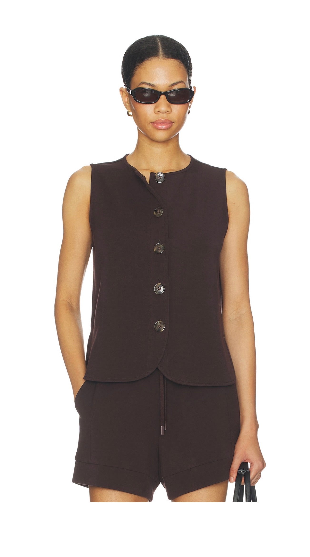 Josie Button Tank/Short - Coffee Bean