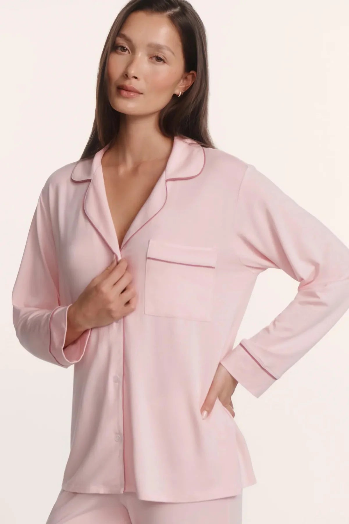 Gisele Long PJ Set - Pale Pink/Fig