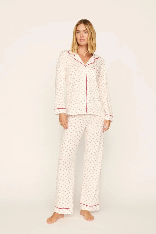 Gisele Long PJ Set - Mini Bow holly red/Ivory