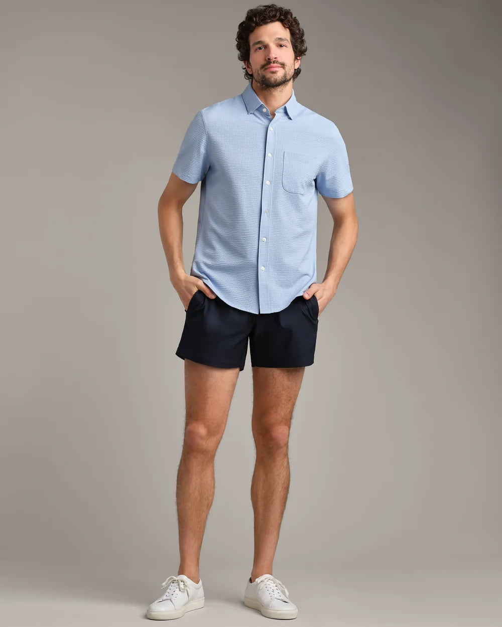 Commuter Seersucker Short Slv - Light Blue