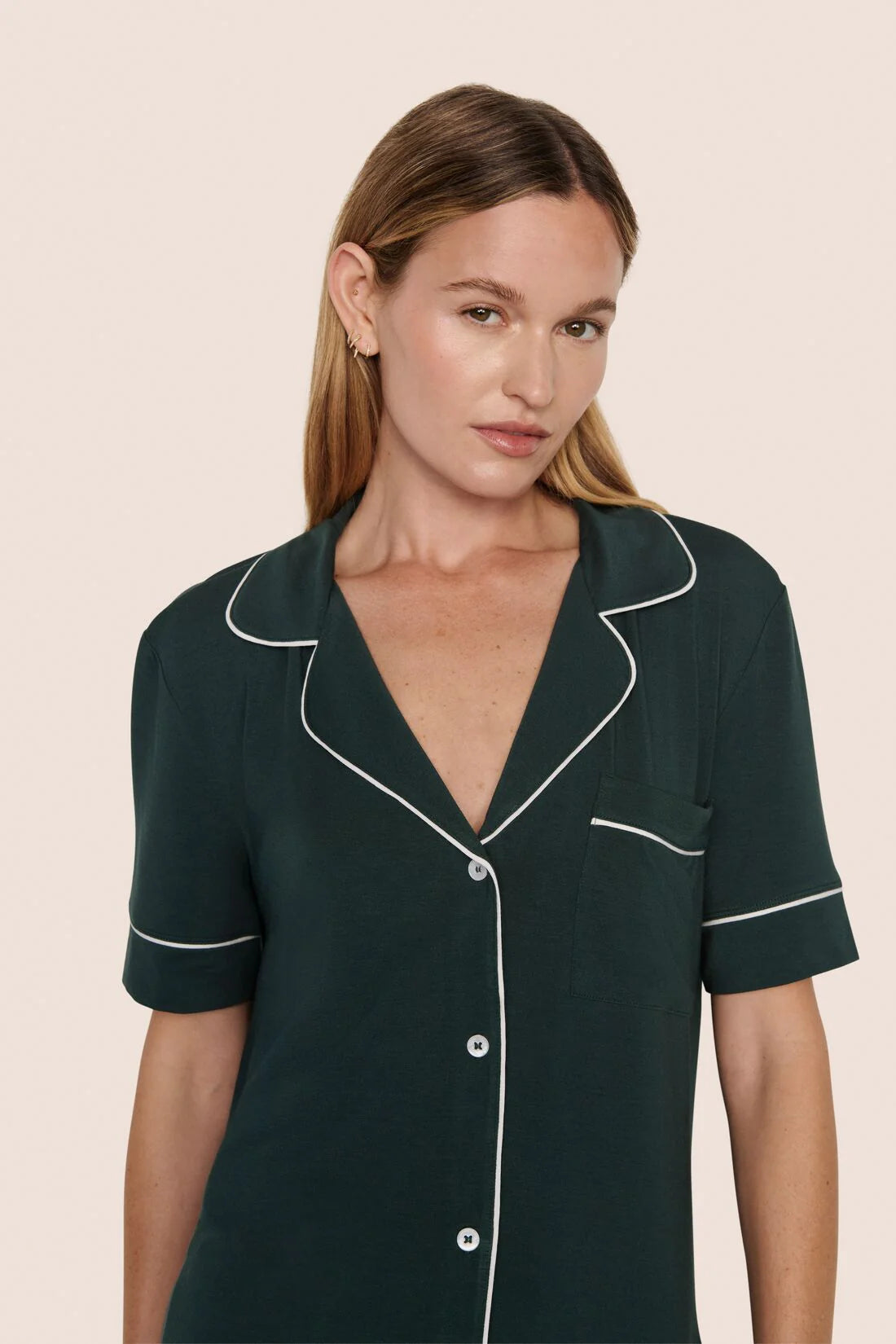 Gisele Short Slv/Pant PJ Set- Pine/Ivory
