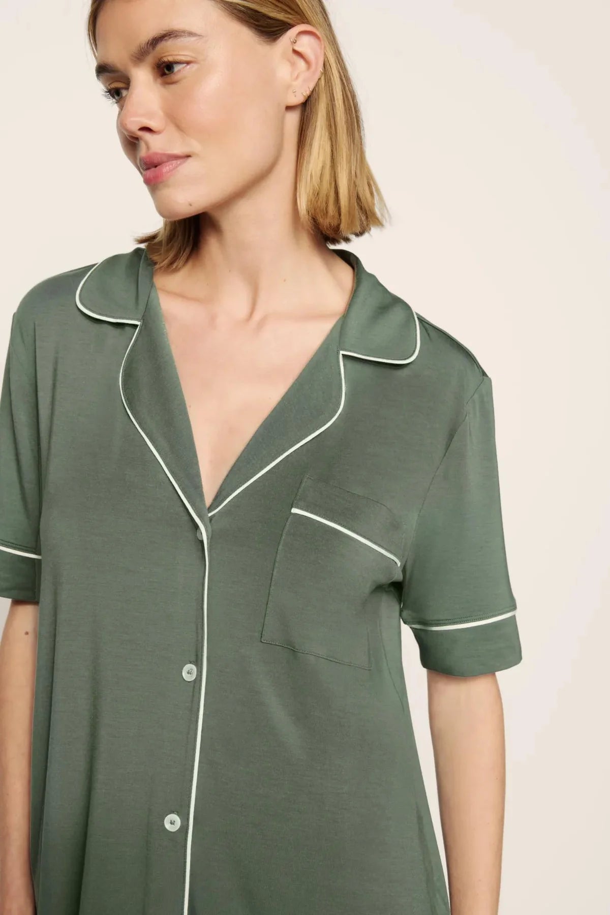 Gisele Short Slv Pant PJ Set - Desert Sage/Ivory
