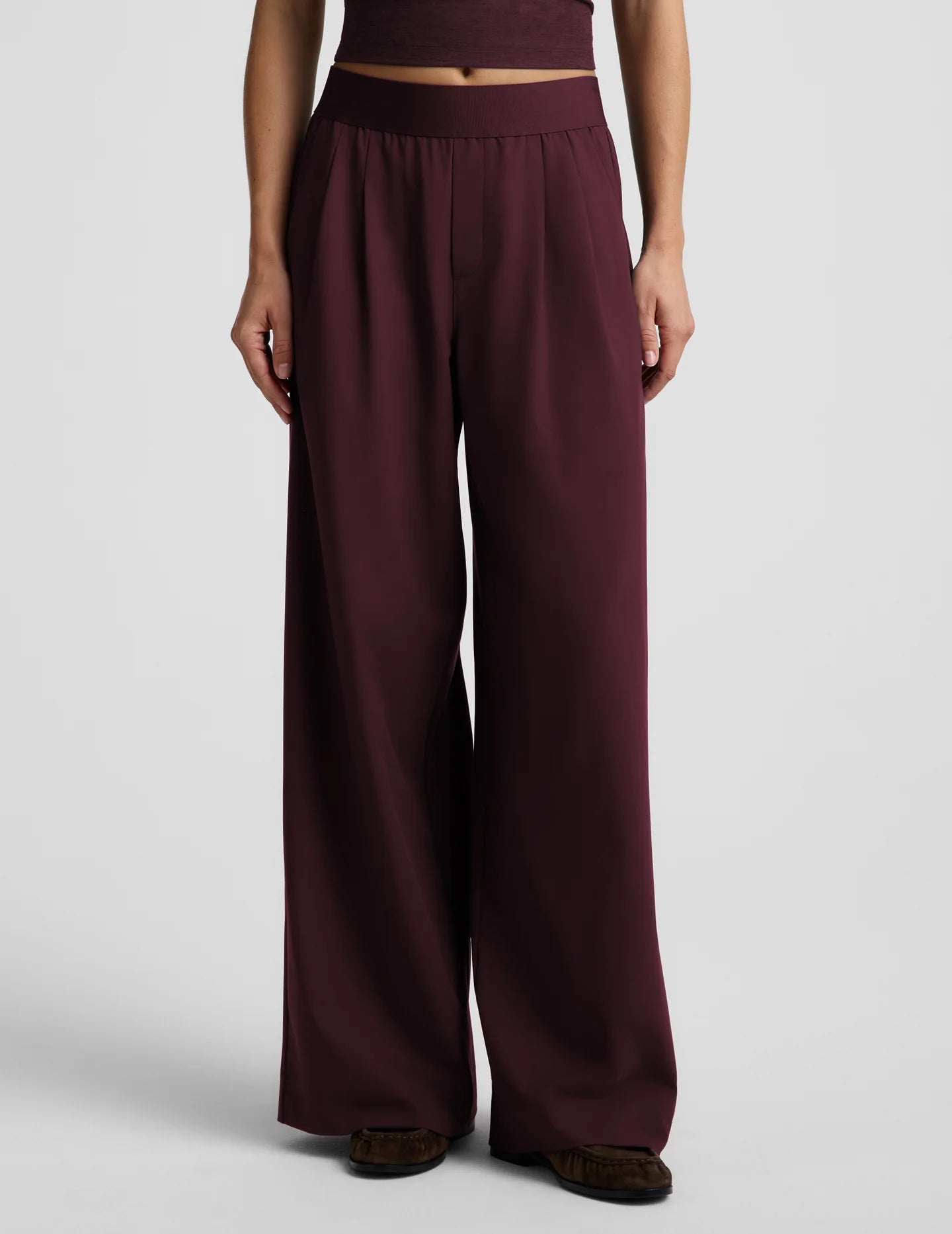 Elasticated Wide Leg Pant - Cabernet