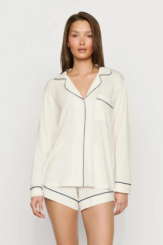 Gisele Long Slv/Short PJ Set - Ivory/Navy