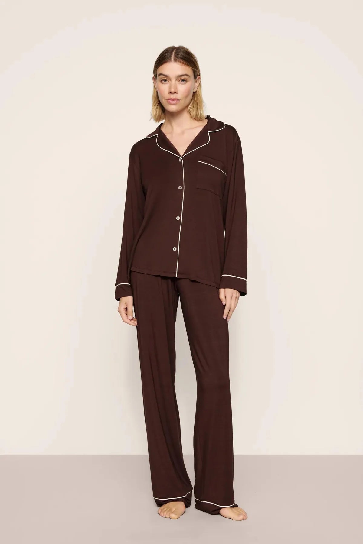 Gisele Long PJ Set - Chocolate/Ivory