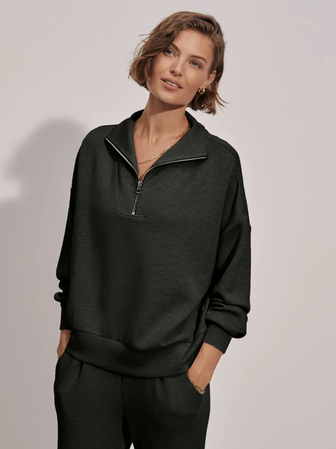 Hawley Half Zip/Rolled Cuff Pant - Olive Marble