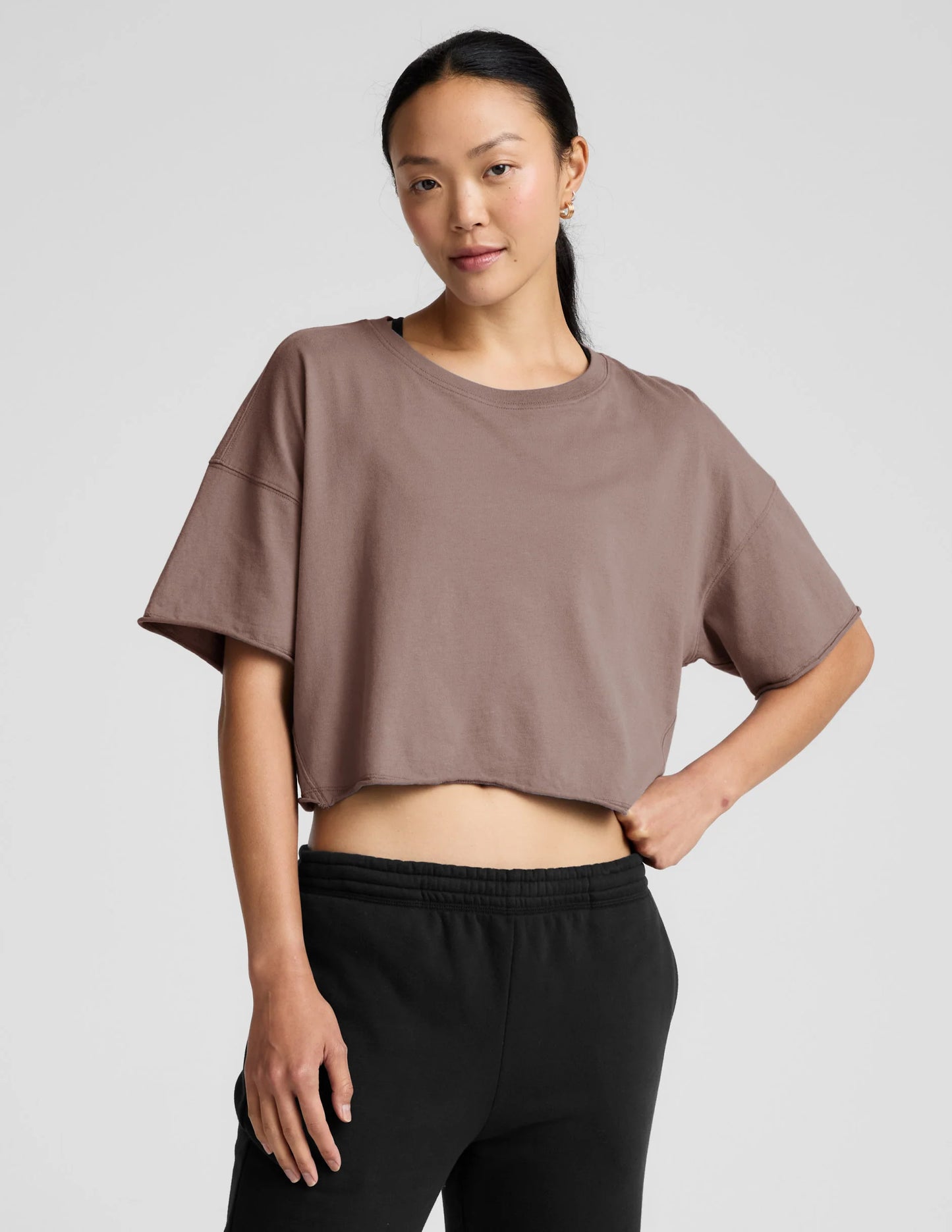 Better Than Ever Cropped Cotton Tee - Rosey Taupe